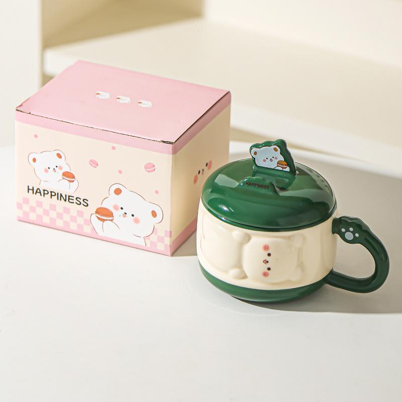 Cute Girl Cartoon Chubby Ceramic Mug with Lid Mobile Phone Stand Cup Birthday Gift Water Cup Souvenir