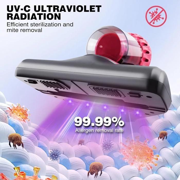 Aspirateur à Matelas Portable, Puissant Aspiration de 10KPA, Lumière de Désinfection UV, Sans Fil et Polyvalent