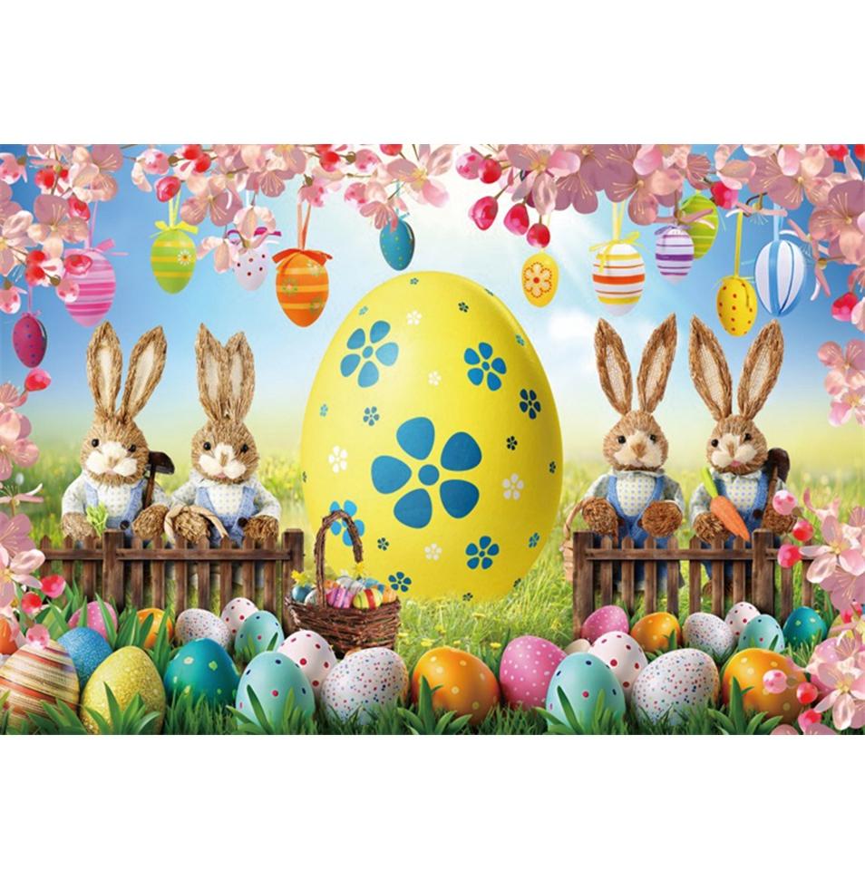 Spring Easter Natural Scenery Grassland Rabbit Theme Banner Backdrop, Children's Birthday Party Decoration Photography Backdrop