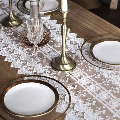 Lace Crochet Table Flag White Embroidery Floral Pattern Table Runner Seasonal Farmhouse Dining Table Decoration