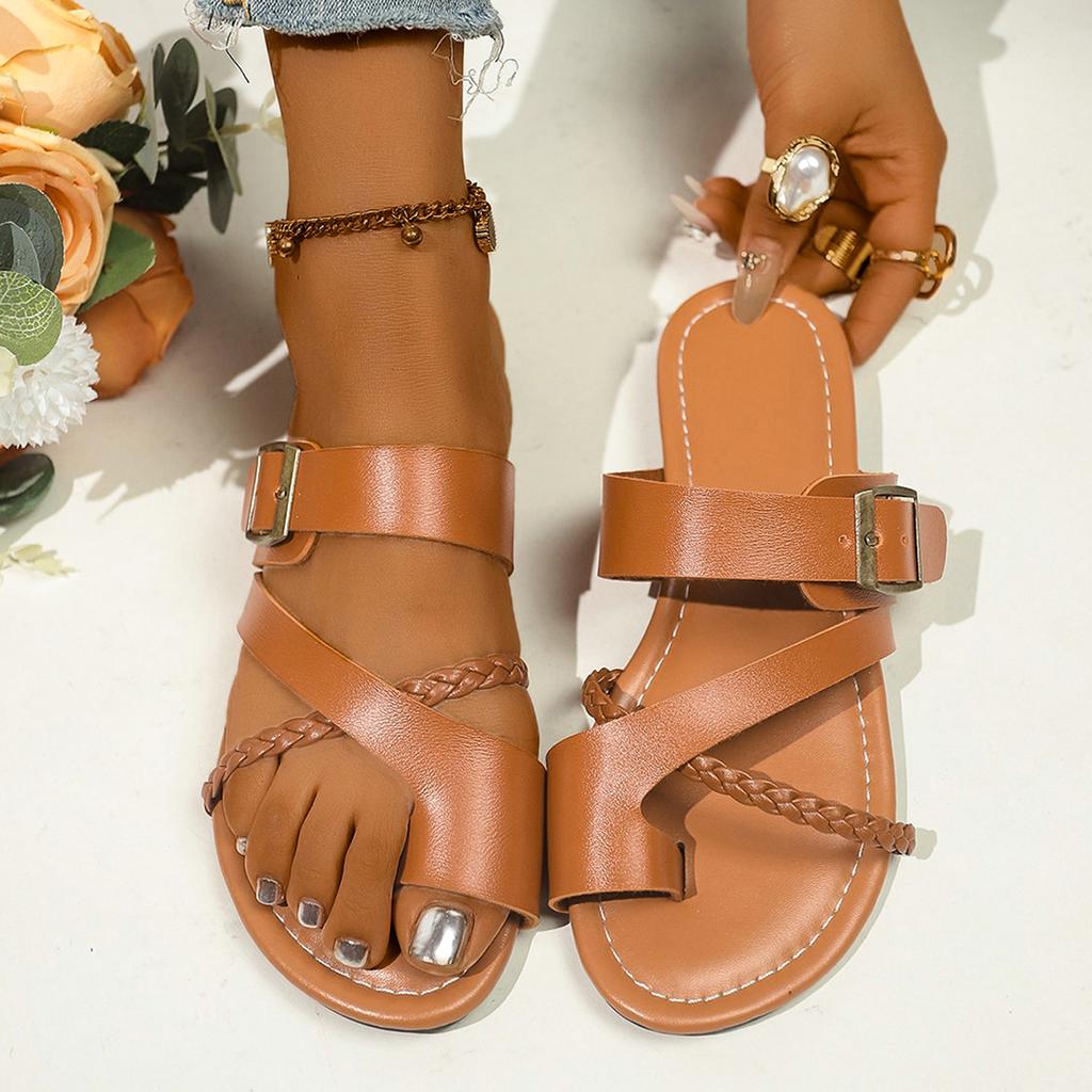 Women Sandals Outside Casual Beach Women Shoes Summer New Flats Flip Flop Sandals Walking Clip Toe Roman Buckle Ladies Slides