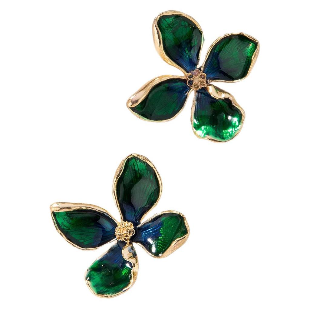European-American Gradient Enamel Flower Stud Earrings - Versatile Holiday & Travel Style for Women