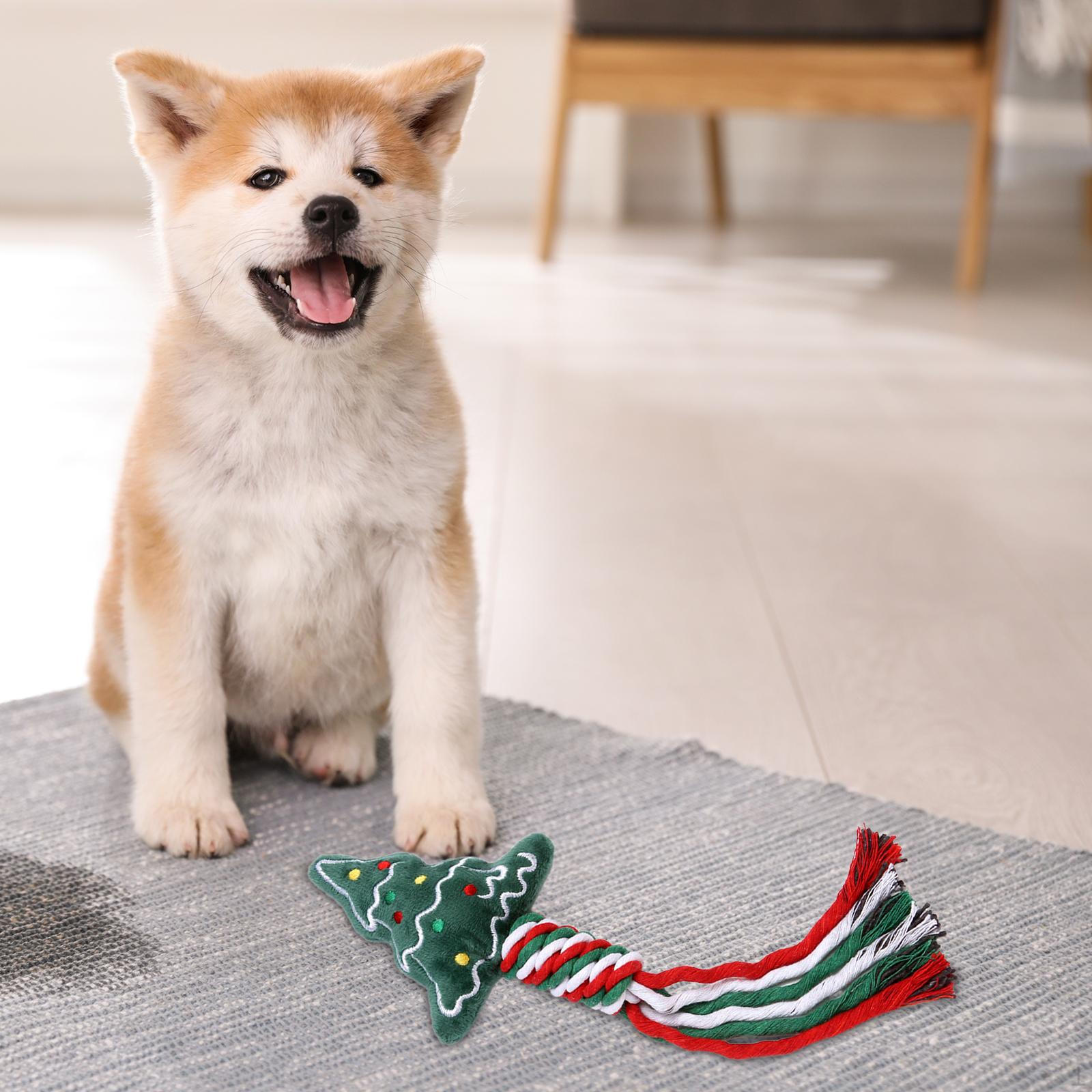 Christmas Dog Rope Toy, Lightweight Pet Chew Tug Toy Against Christmas tree