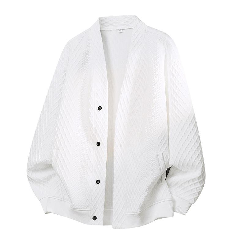 Men's Autumn Winter New V Neck Hoodie Cardigan Jacket Fashionable Loose Solid Color Minimalist Casual Versatile Top