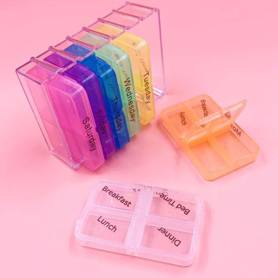 Storing Multicolor Great High Capacity 28 Grids Compartment Tablets Storage Box Pillbox Dispenser
