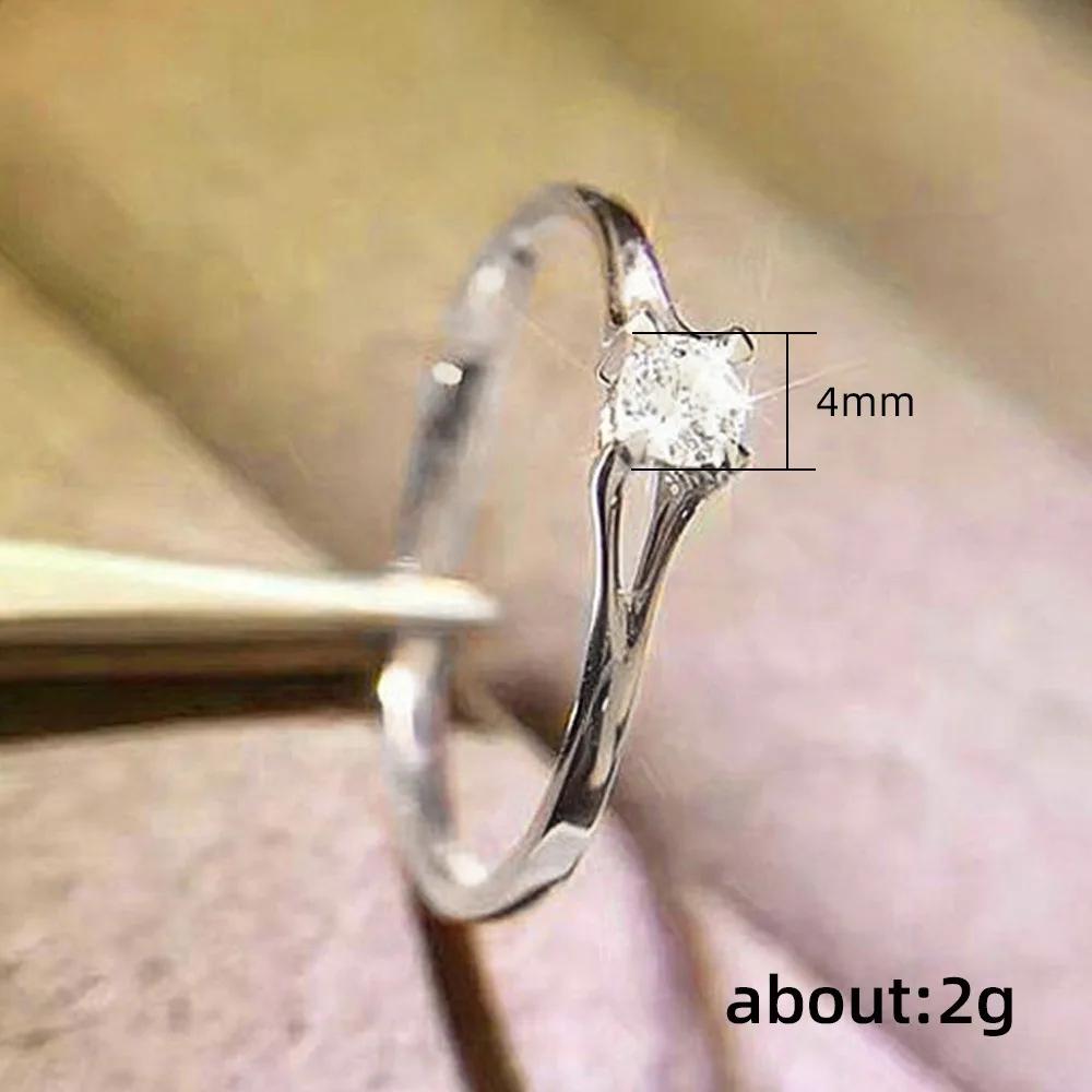 Classic Simple Silver Color Stainless Steel Four Claws Zircon Couple Rings for Women Men Luxury Wedding Anniversary Jewelry Gift
