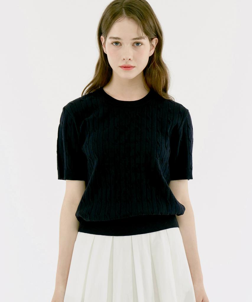 210EDIT Unisex Cable Round Neck Cool Knit [Dark Navy]_Zf2Sw070