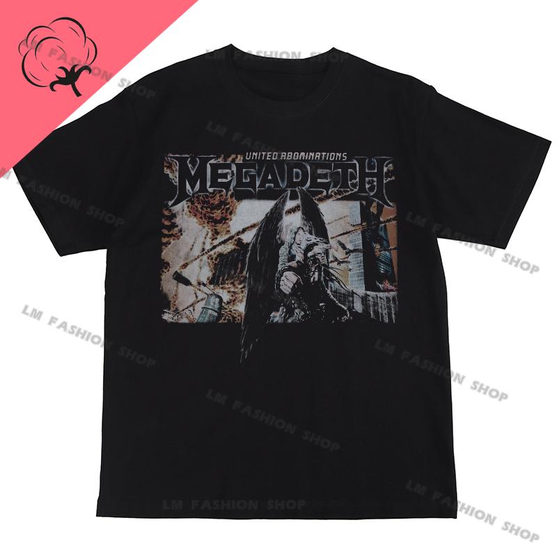 

Summer T Shirt MEGADETH Rock Band Print 100% Cotton Tee Short Sleeve Men s T Shirt Hip Hop Vintage Rock Band Fans Clothing Tops 3XL