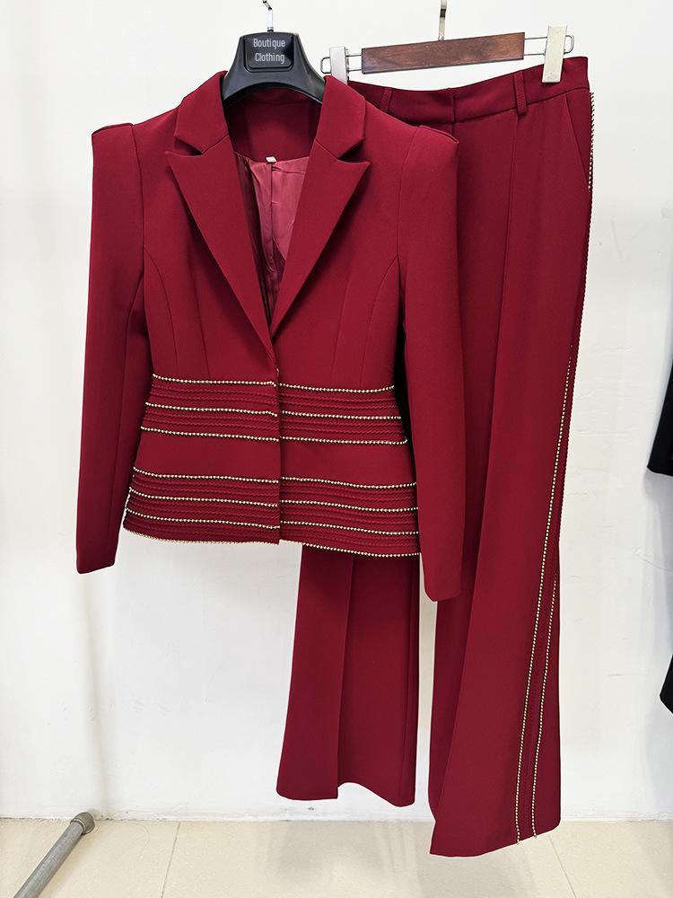 Spot 2026 Celebrity Temperament Slim Fit Two-Piece Suit with Copper Chain and Beaded Long Pants