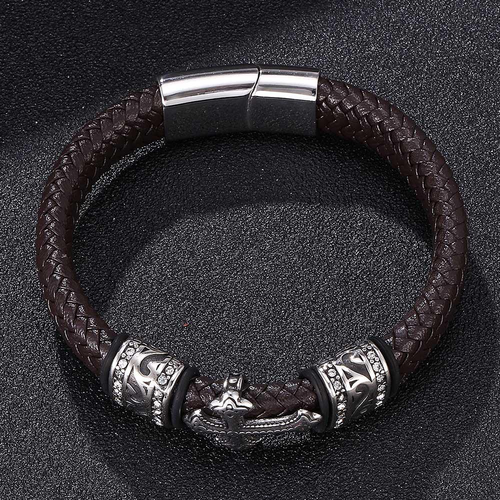 Top-Selling Men's Retro Braided Rope Bracelet - Personalized Cool Cross Design