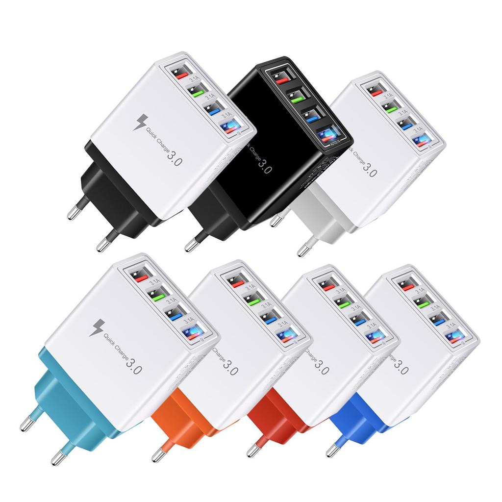4-Port USB Colorful Mobile Charger 5V 3A EU/US Plug Wall & Travel Charger