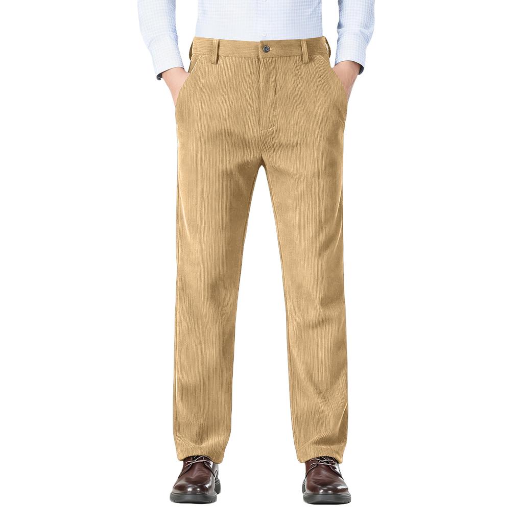 Męskie spodnie sztruksowe plisowane casualowe z prostą nogawką jesienno-zimowe spodnie do garnituru