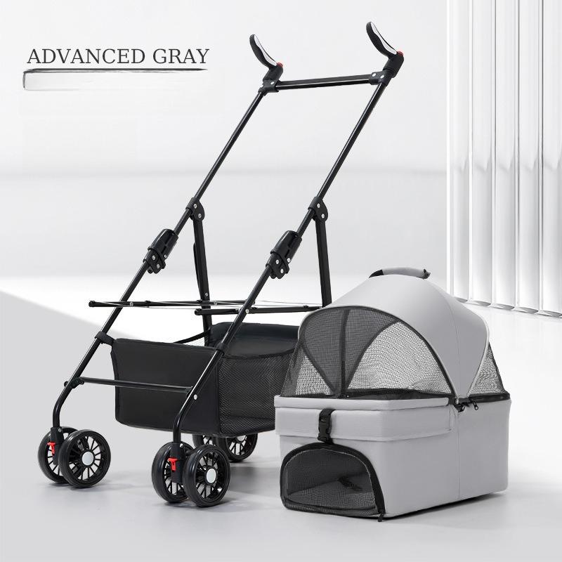 

Metal Pet Stroller Lightweight Foldable Detachable Carrier Outdoor Travel Cart for Dogs Cats Removable Basket Pet Walking серый