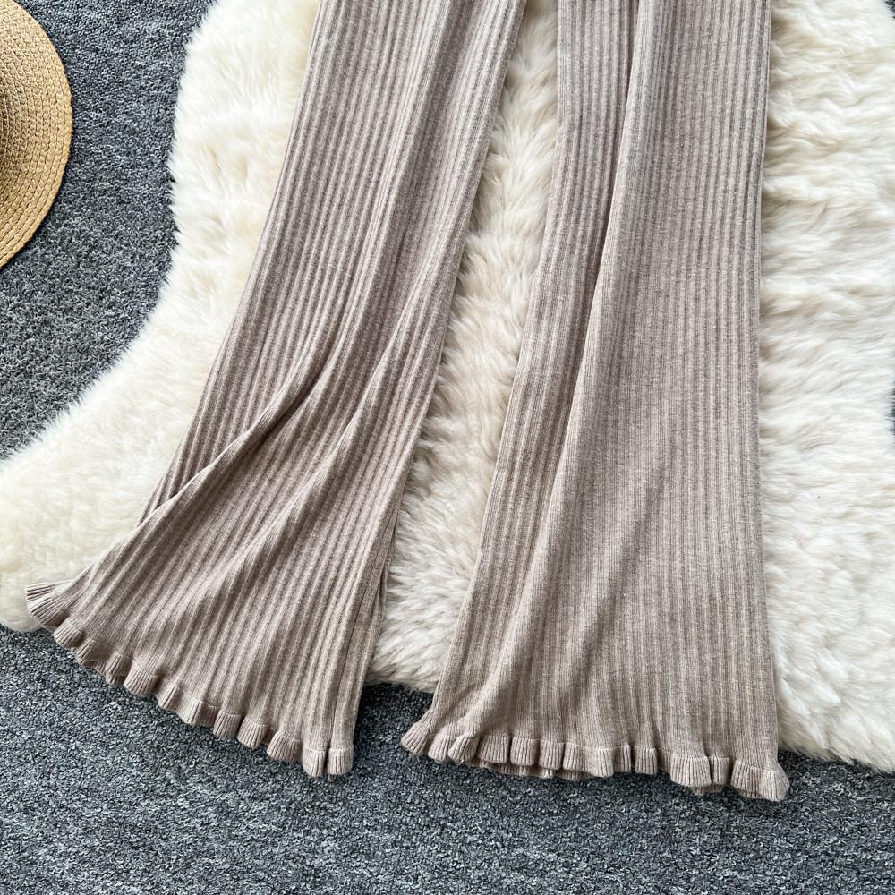 Herbst Winter Damen Lässiger Stil Gestrickter Pullover Kordelzug Weites Bein Hausanzug Hose