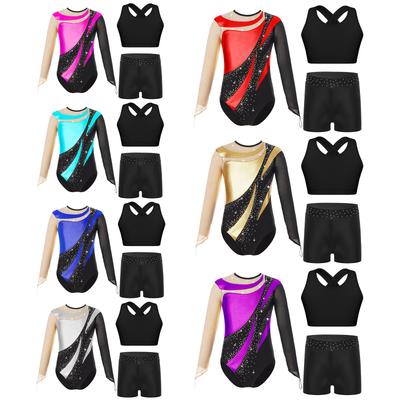 Gymnastics Leotard for Girls Kids with Shorts Long Sleeve Tumbling Ballet Dance Unitard with Active Vest