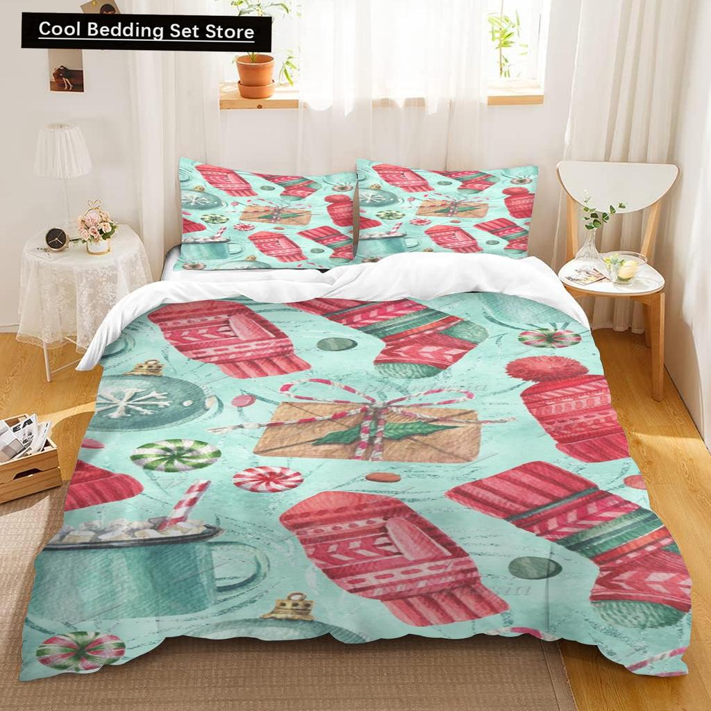 Duvet Cover Set,  Christmas Design Bedding Cover and Pillowcase 75*50cm, Cartoon Children's Bedding Set with Zipper Gift