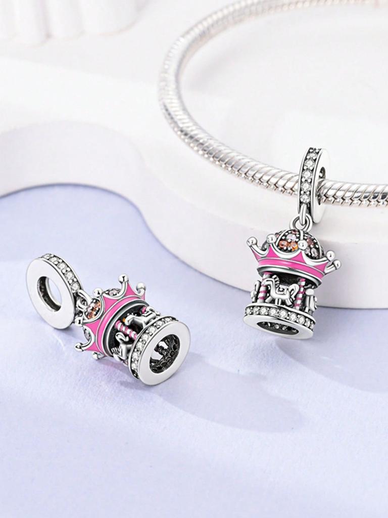 Pink Carousel Alarm Clock Beads Charm Copper Plated Fit Charms Copperoriginal Bracelet For Jewelry Making Diy Charm