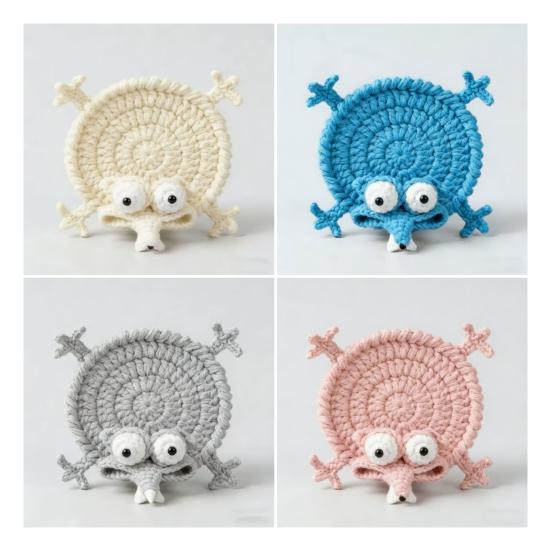 Hand-Crocheted Fun Squirrel Coasters Cute Knitted Cotton Drink Mats Heat-Resistant & Absorbent Insulated Coffee Cup Mats Charming Desk Decor Novelty