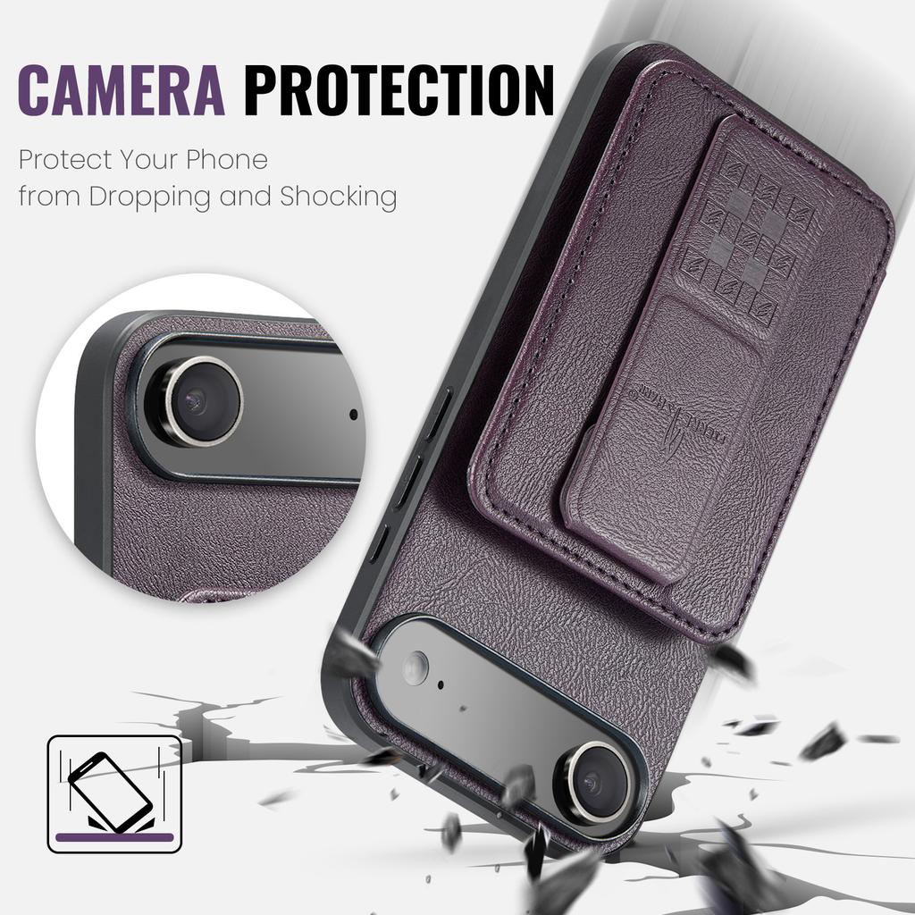 FIERRE SHANN 024 For iPhone Air Case Card Holder Kickstand Waxy Texture Leather + TPU Phone Cover