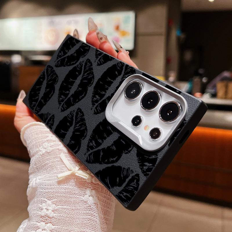 Luxury Black Lips Print Slim Soft Case For Samsung S24 FE S23 Ultra S22 A55 A16 A54 A15 A35 A34 Lens Protection Shockproof Matte TPU Phone Cover