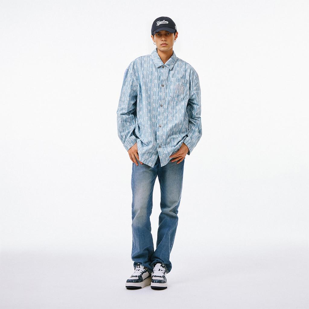 MLB New York Yankees SS24 Floral Stripe Denim Jacket Unisex Jackets Light-Blue 3ADRM0341-50BLL