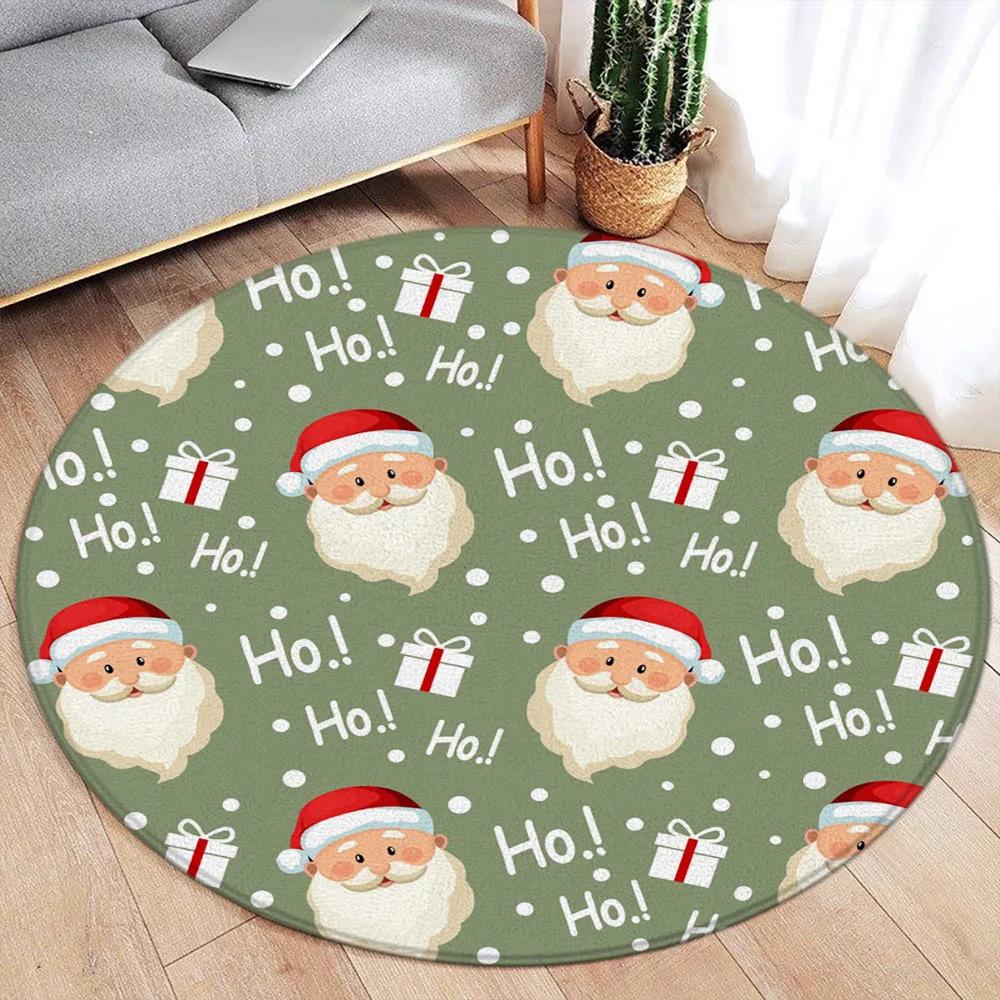 Cartoon Santa Claus Round Carpet Xmas Gift Red Christmas Flannel Mat Home Living Room Bedroom Decorative Floor Rugs