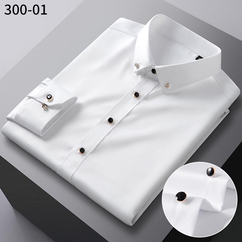 Trendy Iron-Free Slim Fit Mulberry Silk Shirt with Rhinestone Buttons and Turn-Down Collar