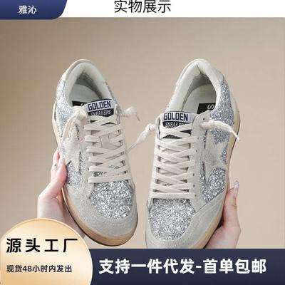 2 nuove scarpe sporche casual sportive comode con paillettes in morbida pelle stelle vecchie donna
