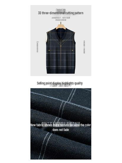 Dad's Fleece-Lined Sweater Vest: Warm Knitted Base Layer for Middle-aged and Elderly Men in Autumn and Winter.