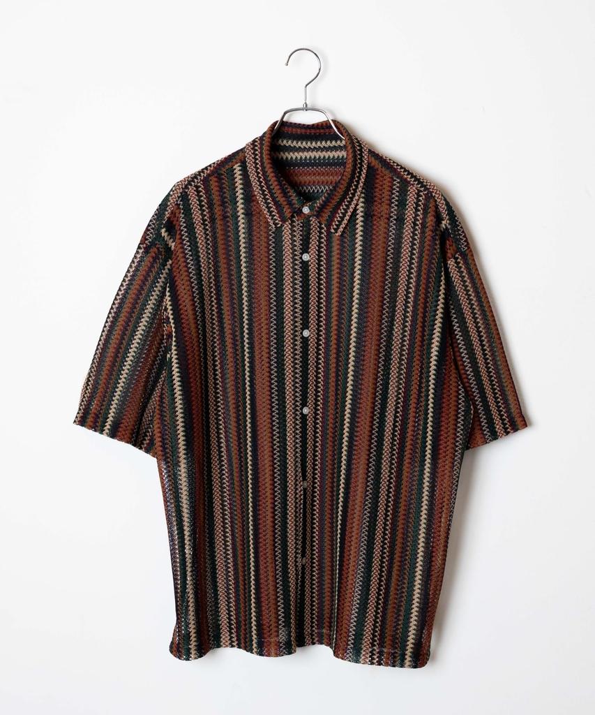 WEGO Mesh Big Short Sleeve Knit Sheer Layered Summer Size Pattern 1 Men's Shirt, Top, T-Shirt, Top, Clothes, Spring, Summer, Fall, Sweater, M,