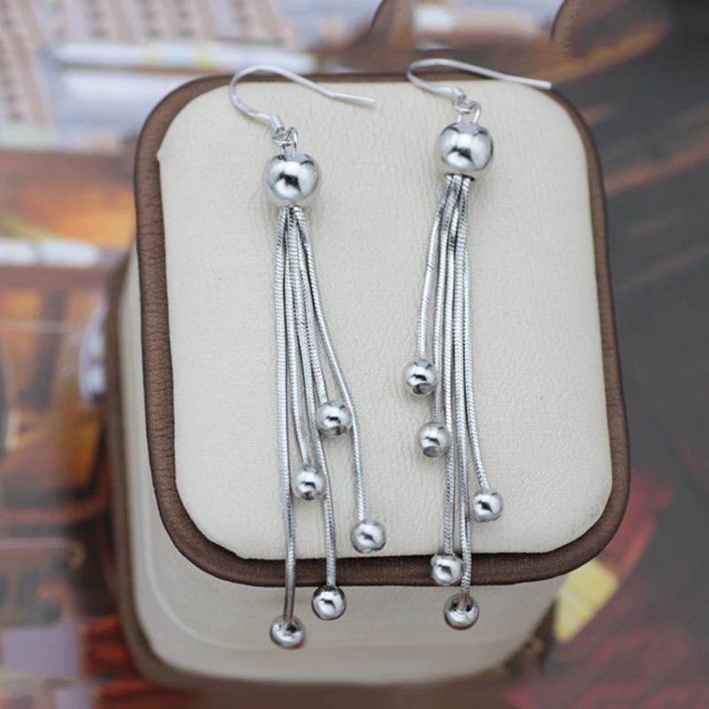 Korean Style Retro Beaded Tassel Drop Earrings for Women