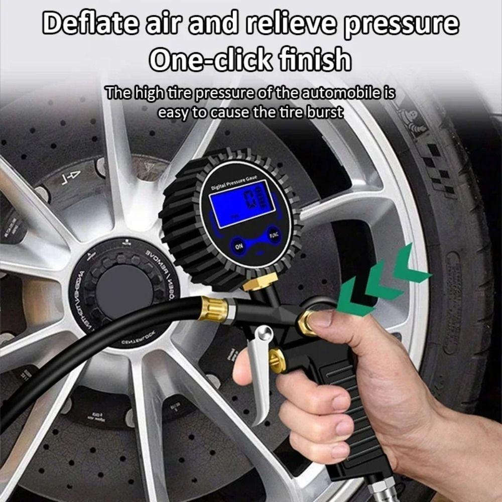 New Black Tire Pressure Gauge Flexible Hose Digital Air Pressure Gauge Tyre Inflator Car