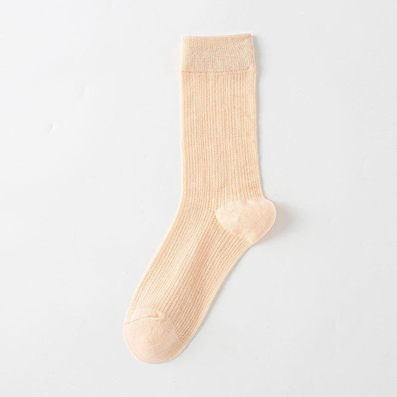 Women's Summer Thin Pure Color Mesh Breathable Sweat Absorbing Tube Stack Cotton Socks