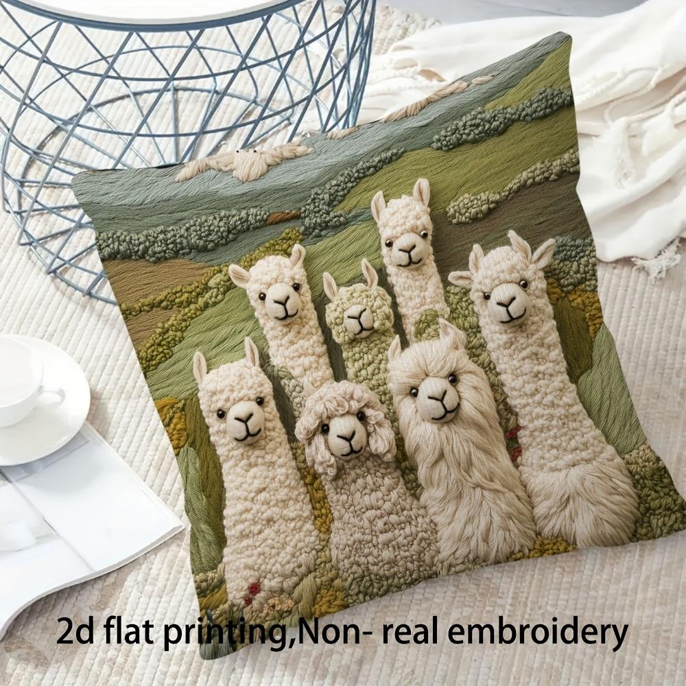 2d flat printing, super soft short plush pillowcase, double  alpaca farm has the feel, Non-real embroidery, suitable for sofa, living room