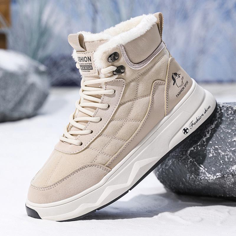 

Зимние новые высокие ботинки-дутики с бархатной теплой хлопковой подкладкой, удобные, универсальные, на толстой подошве, увеличивающие рост, повседневные 44 бежевый