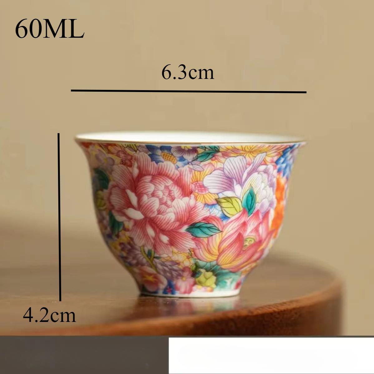 

Эмалевые чайные чашки «Десять тысяч цветов» Высококачественные керамические чайные чашки Премиальное ощущение Домашние чашки для кунг-фу 1pcs