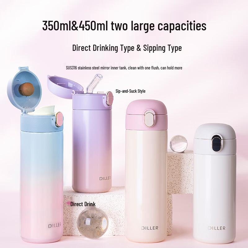 Dilebel 316 Stainless Steel Gradient Straw Water Bottle