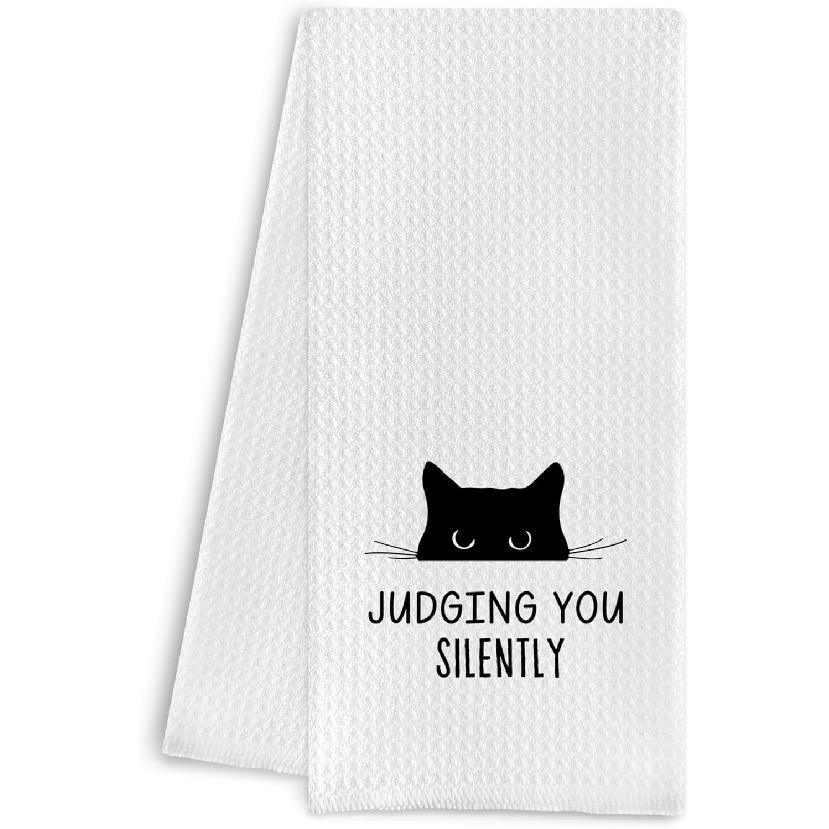 Funny Cat Kitchen Hand Towels - Cat Dish Towels, 16 X 24 Inches (Judging You)