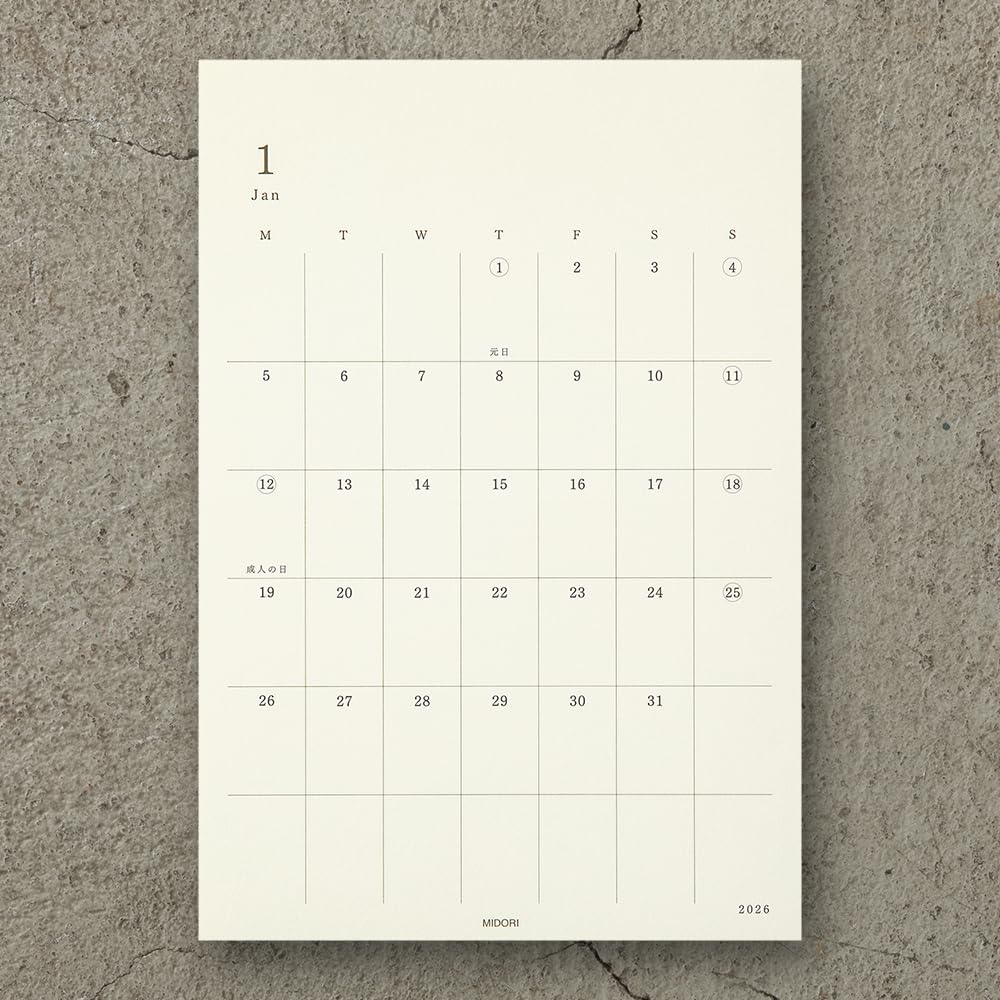 Midori MD Notebook 2026 Monthly 22412006 December Diary, Stickers, Large, (Starts 2025)