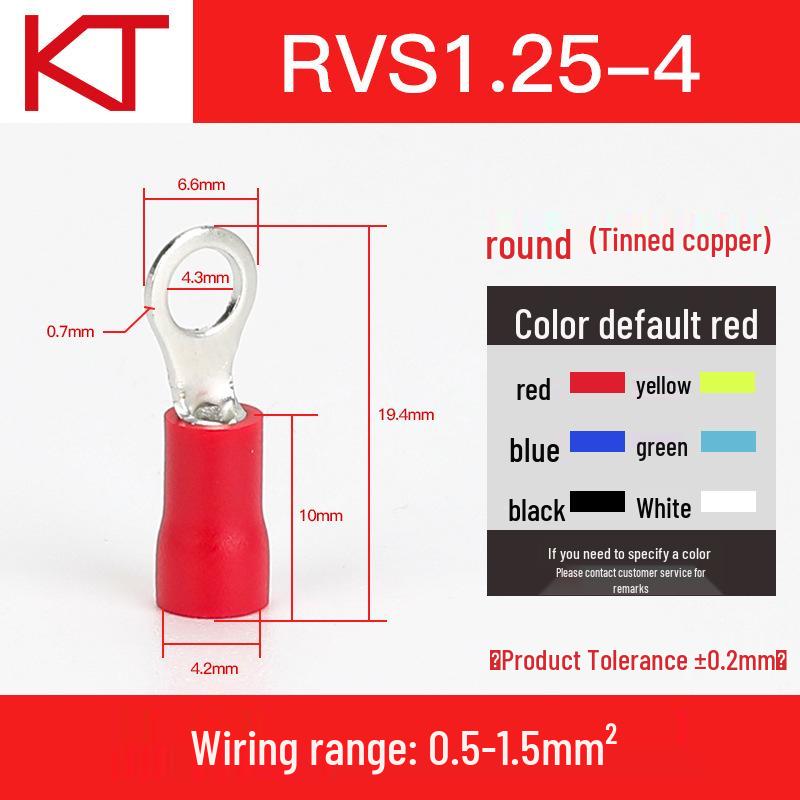 Kaisheng Round Pre-insulated Copper Terminal Lug RV1.25-3.5-4-5-6-8-10-12
