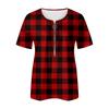 Women's Summer Temperament Palid Printed V-Neck Zip Short Sleeve T-shirt Top