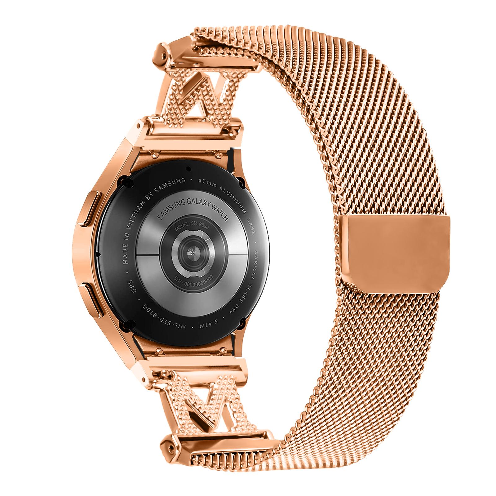 

Металевий ремінець з конектором для Samsung Galaxy Watch 5 Pro/5/5 Active/4/4 Active/4 Classic Міланський ремінець для годинника M-типу з прикрасою зі стразів Rose Gold