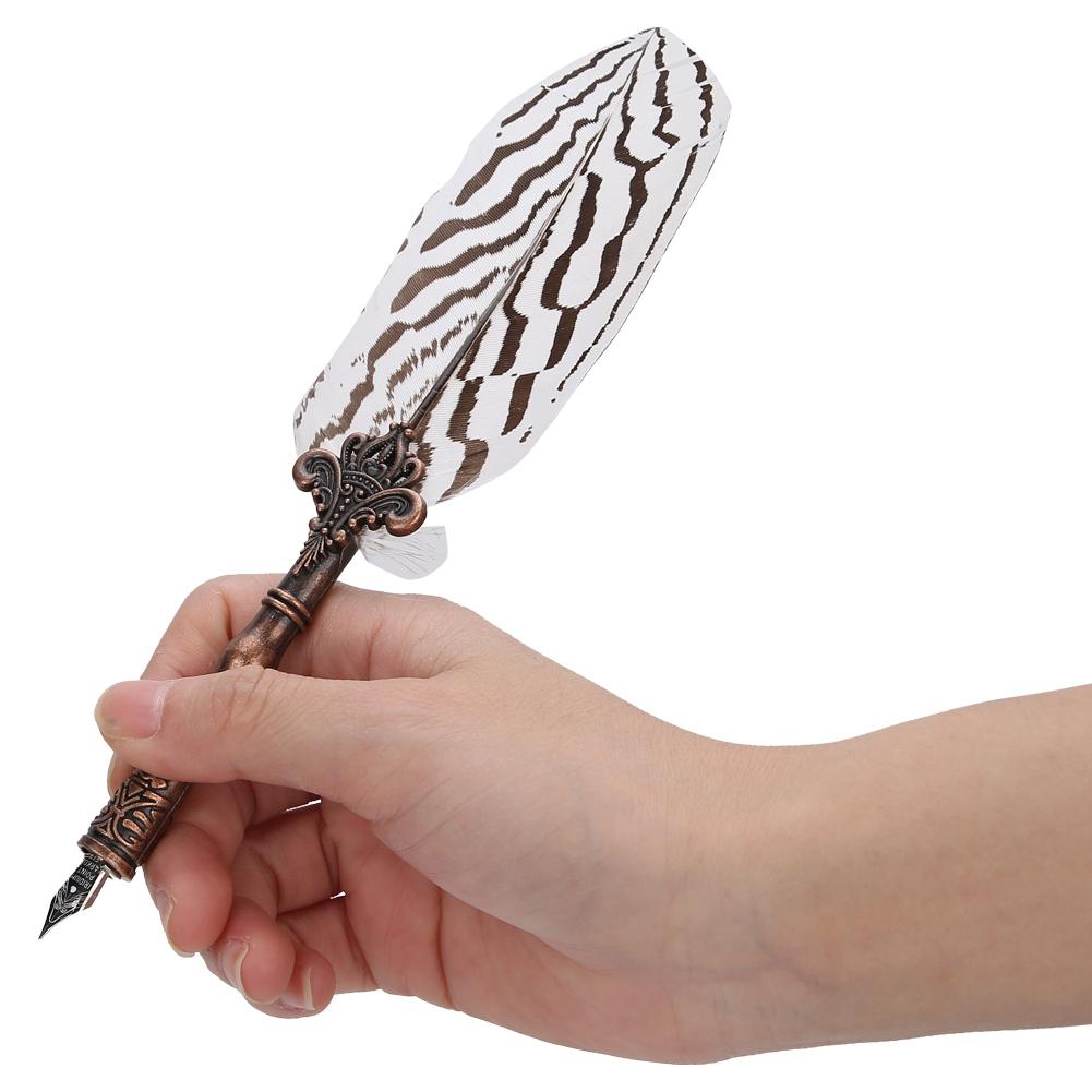 Sada per s peřím, psací potřeby s přírodním vzorem, retro kolekce pro tvoření, pro banket, Signature, bílá