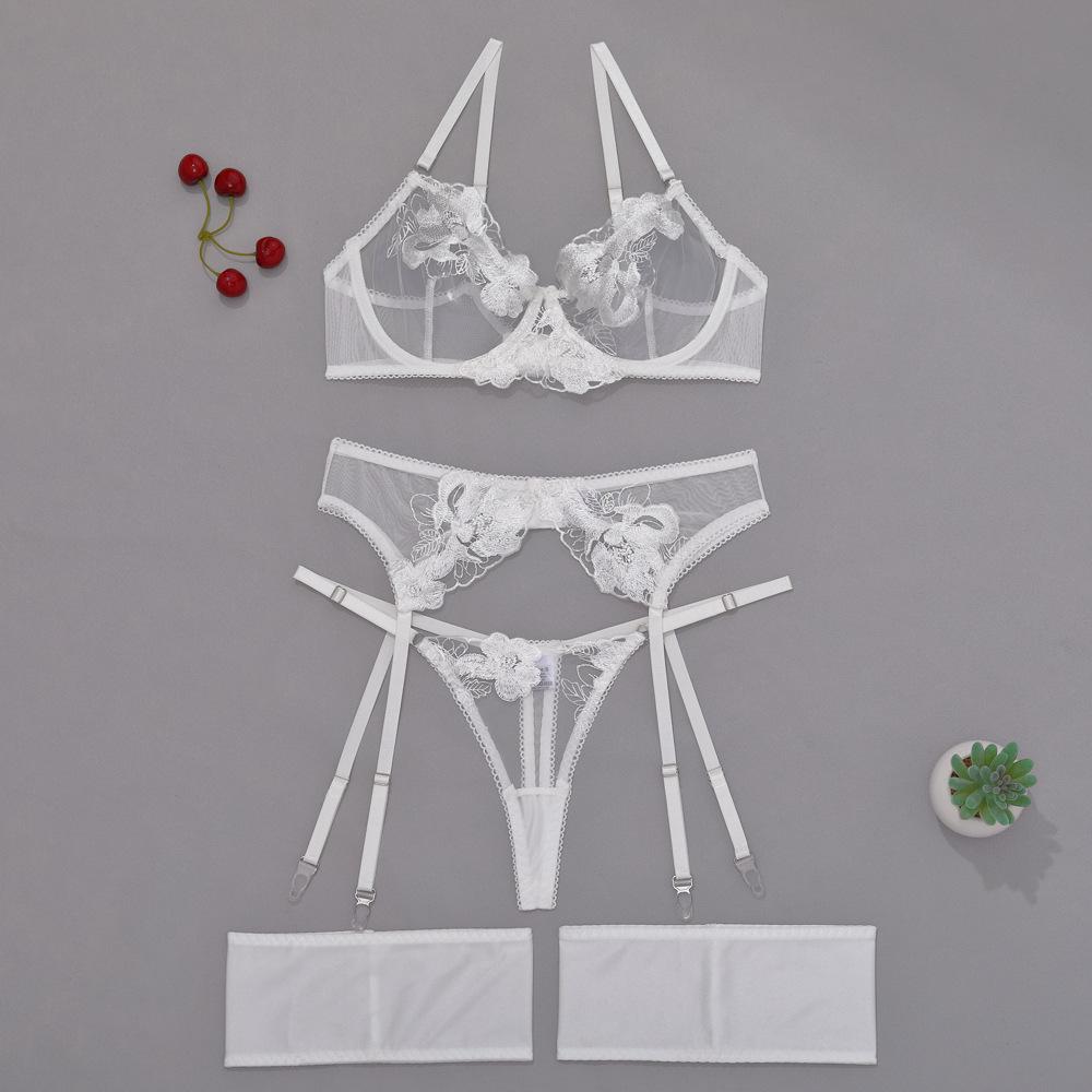Stylish Steel Ring Embroidery Mesh Garter Belt Set - Multi-Color Body Shaping with Split Design