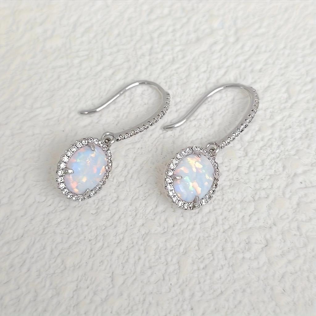 Popular Oval Opal Ear Hook Women's Micro-inlaid Zircon High-quality Kyocera Opal Opal Fashion Jewelry