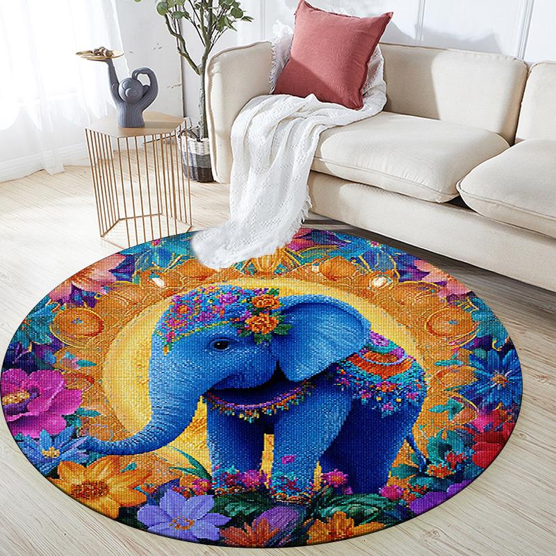 Elephant Round Area Rug,Carpet Rug for Living Room Bedroom Sofa Playroom Decor,Non-slip Floor Mat