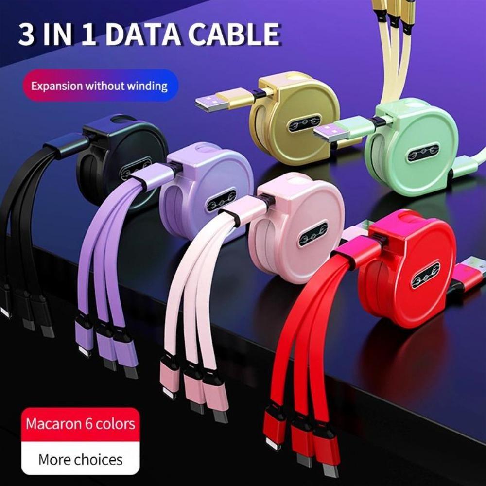 3 In 1 Charging Cable Retractable USB Charge 2.4A Fast Charging For XiaoMi HuaWei Samsung Portable Charging Cable Micro Type-C