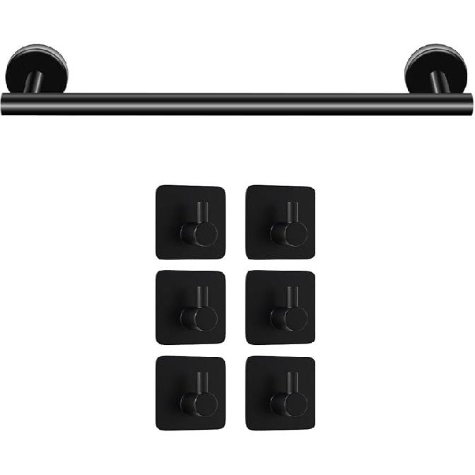 8 Pieces Bathroom Hardware Set Brushed Nickel, SUS304 Stainless Steel Towel Bar Set, Includes 16  Hand Towel Bar, Toilet Paper Holder, Towel Hook, 7 PCS Black