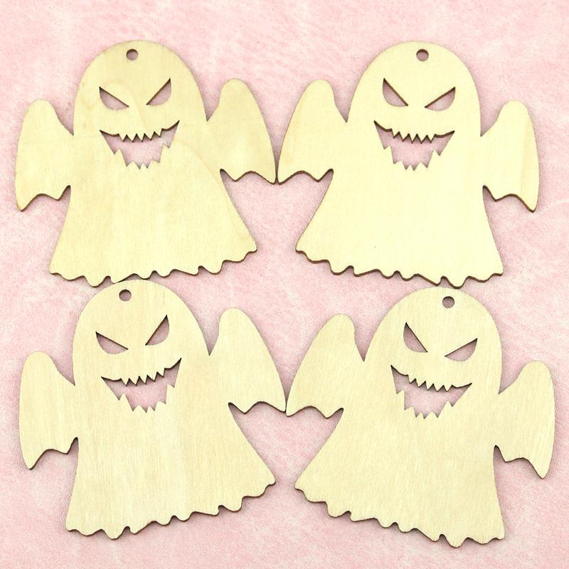 (10pcs/pack) 8cm Halloween DIY Wooden Ghost Decoration Pendant Festival Party Scene Decorations Props Accessories DIY