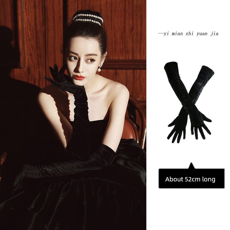 

Дильраба Тот же стиль Золотой бархат Длинное свадебное платье Перчатки Женский стиль Хепберн Ретро Черное вечернее платье Невеста Рукав на руку Black gold velvet 52cm(Dilraba) One size